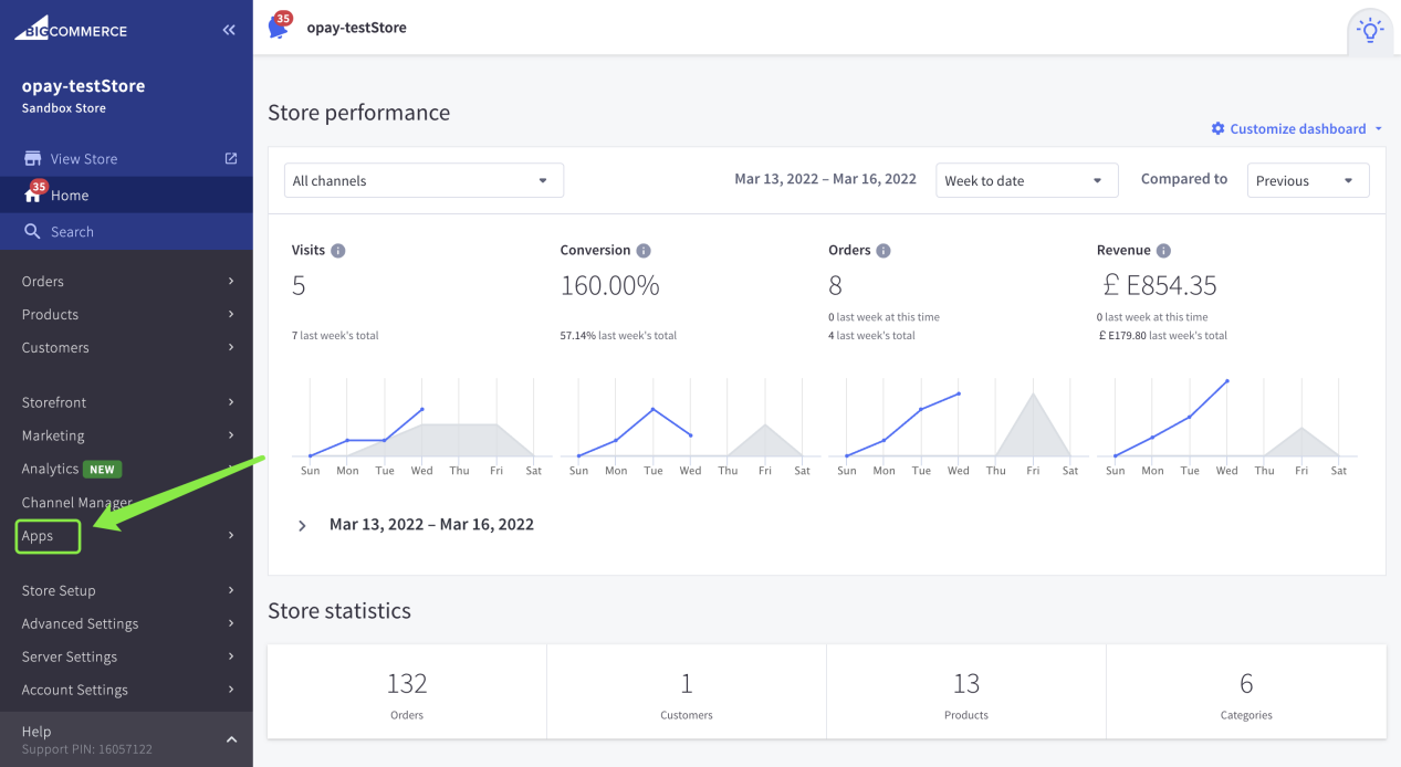 BigCommerce dashboard