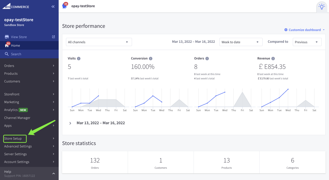 BigCommerce dashboard