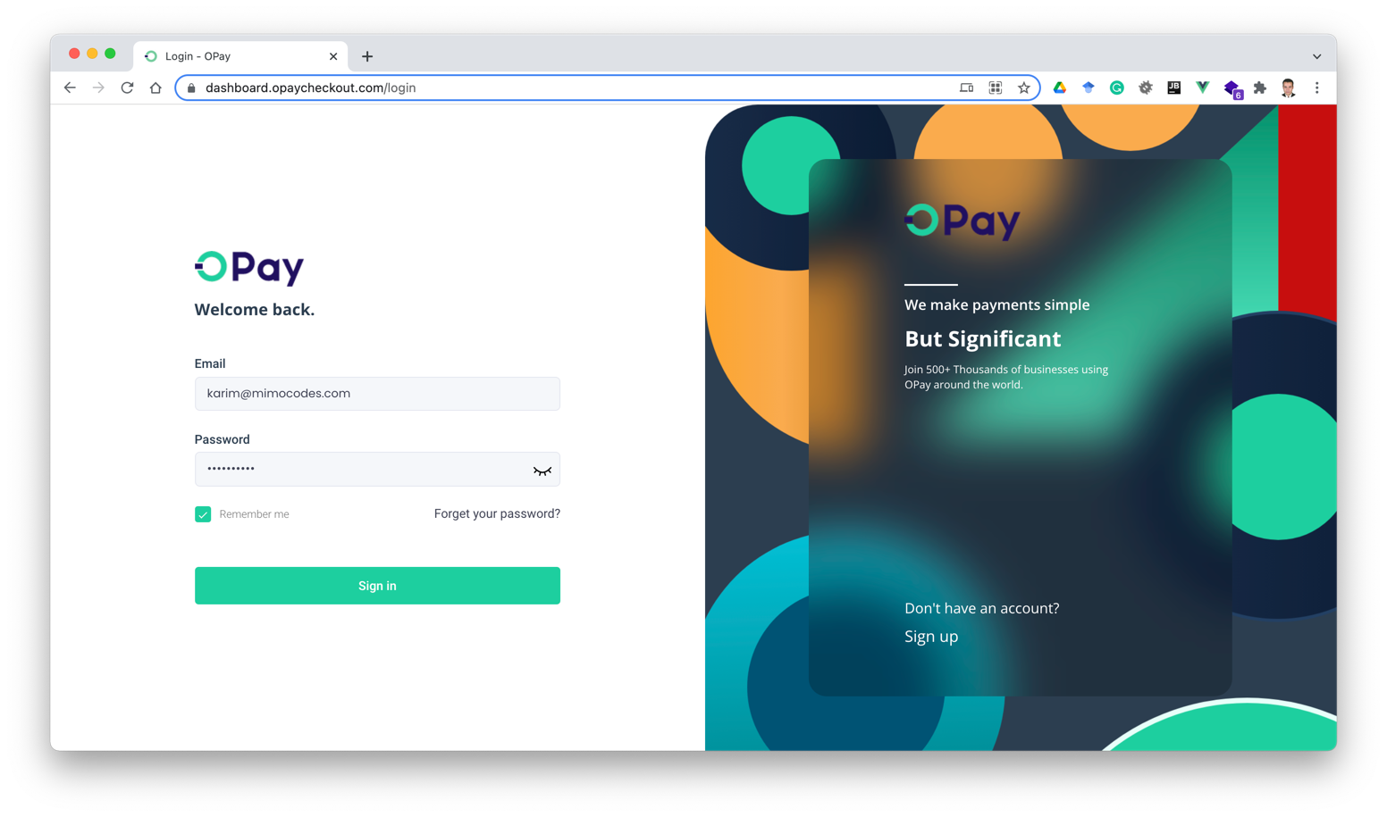 OPay Login Screen