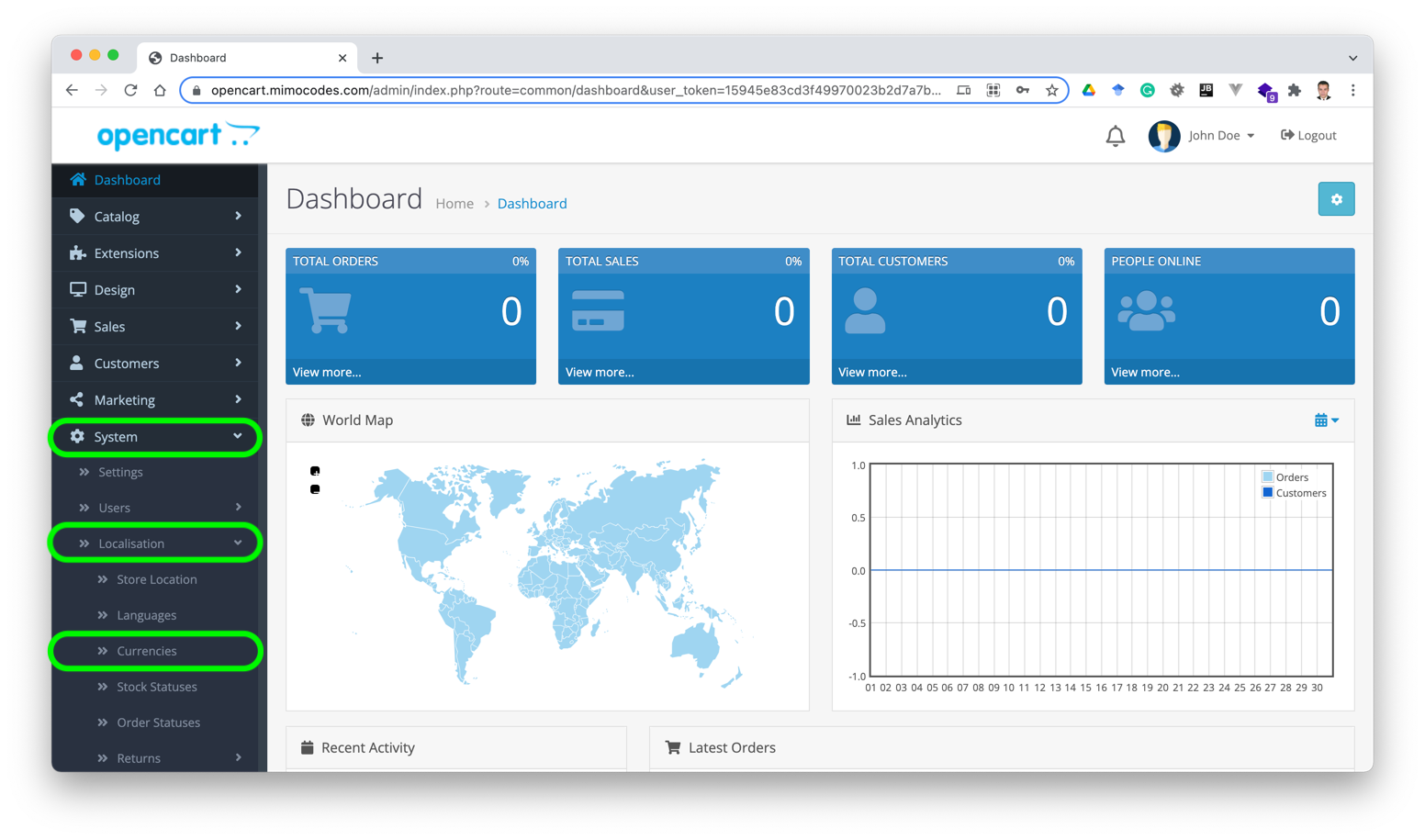 Opencart dashboard