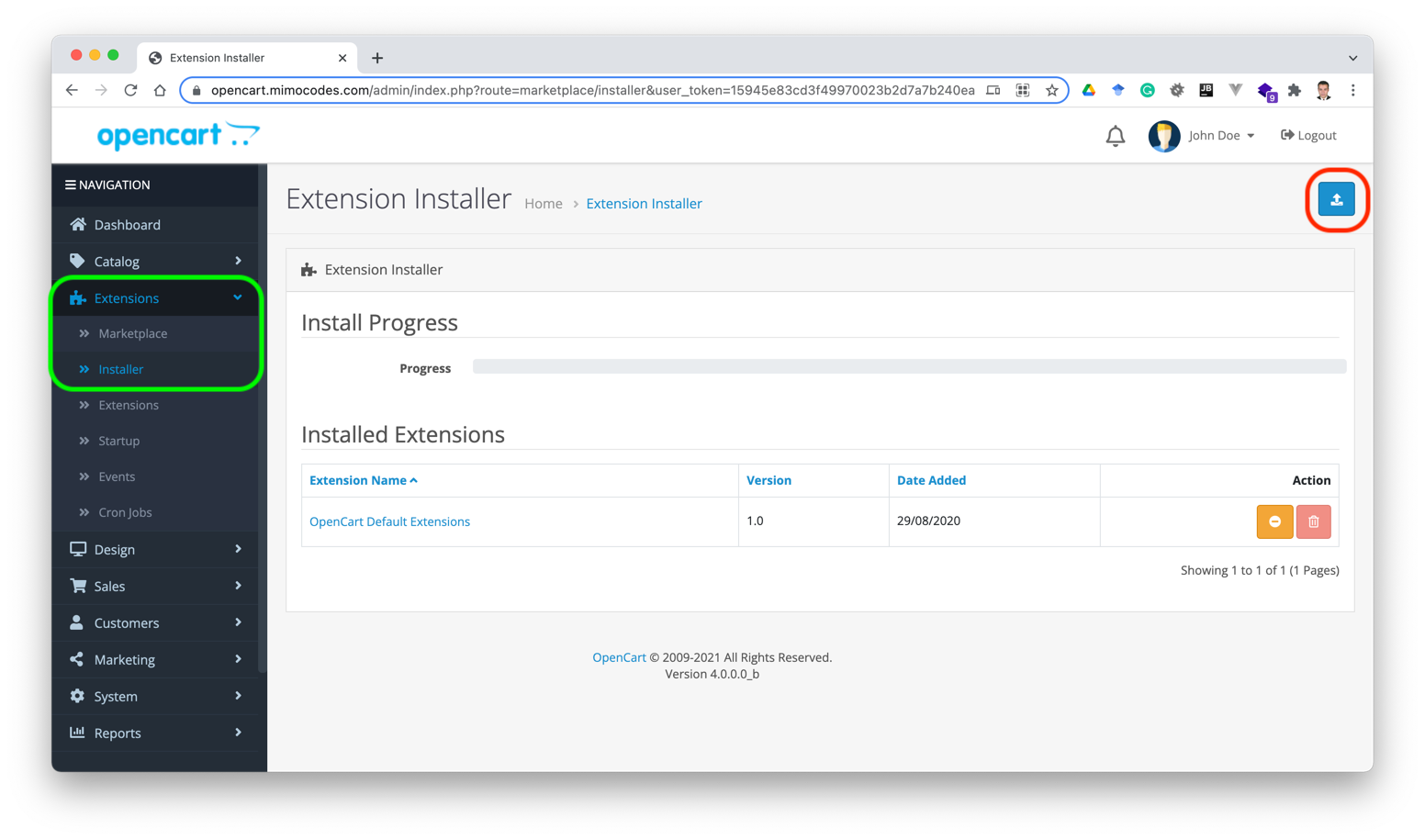 Opencart dashboard