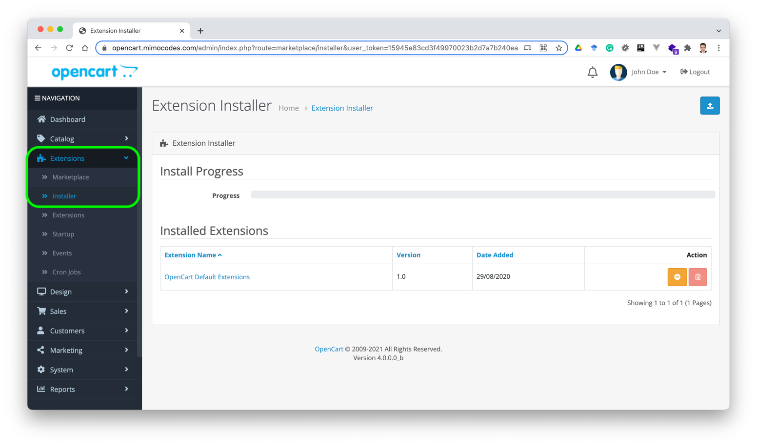 Opencart dashboard