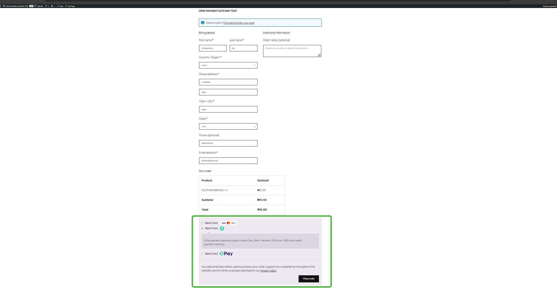 WooCommerce Checkout screenshot