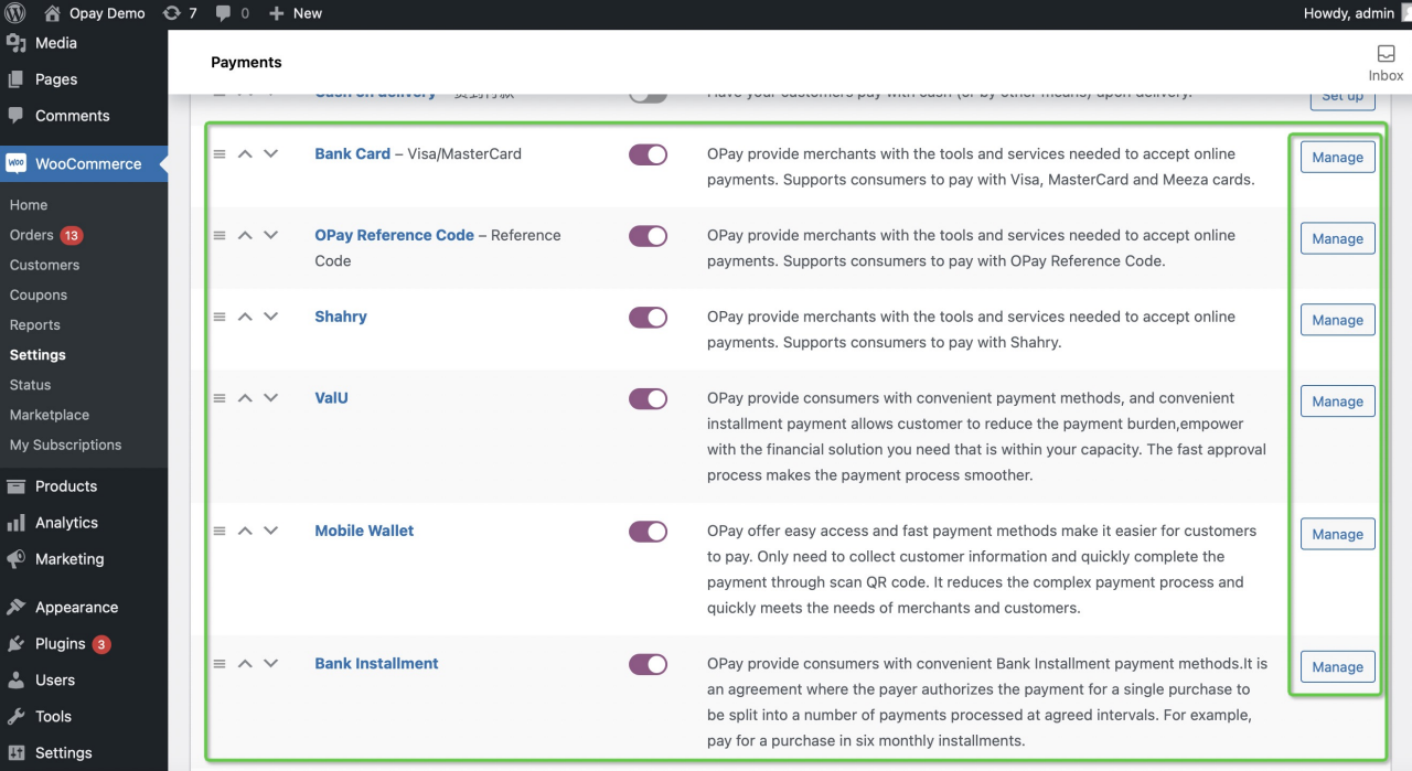 OPay Payment Methods