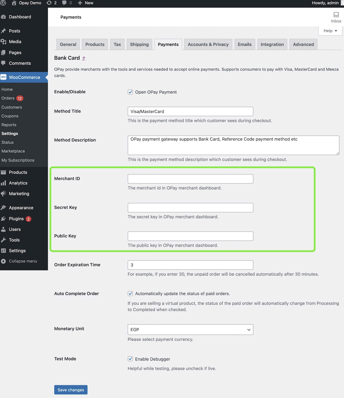 OPay Payment Setup