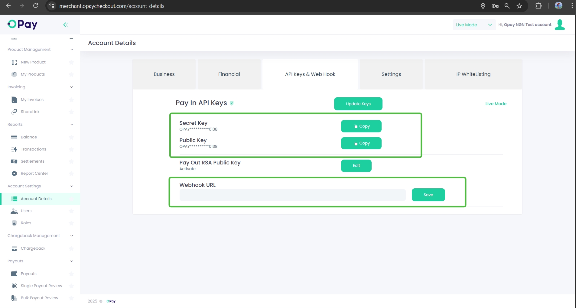 OPay Secret Key & Merchant ID
