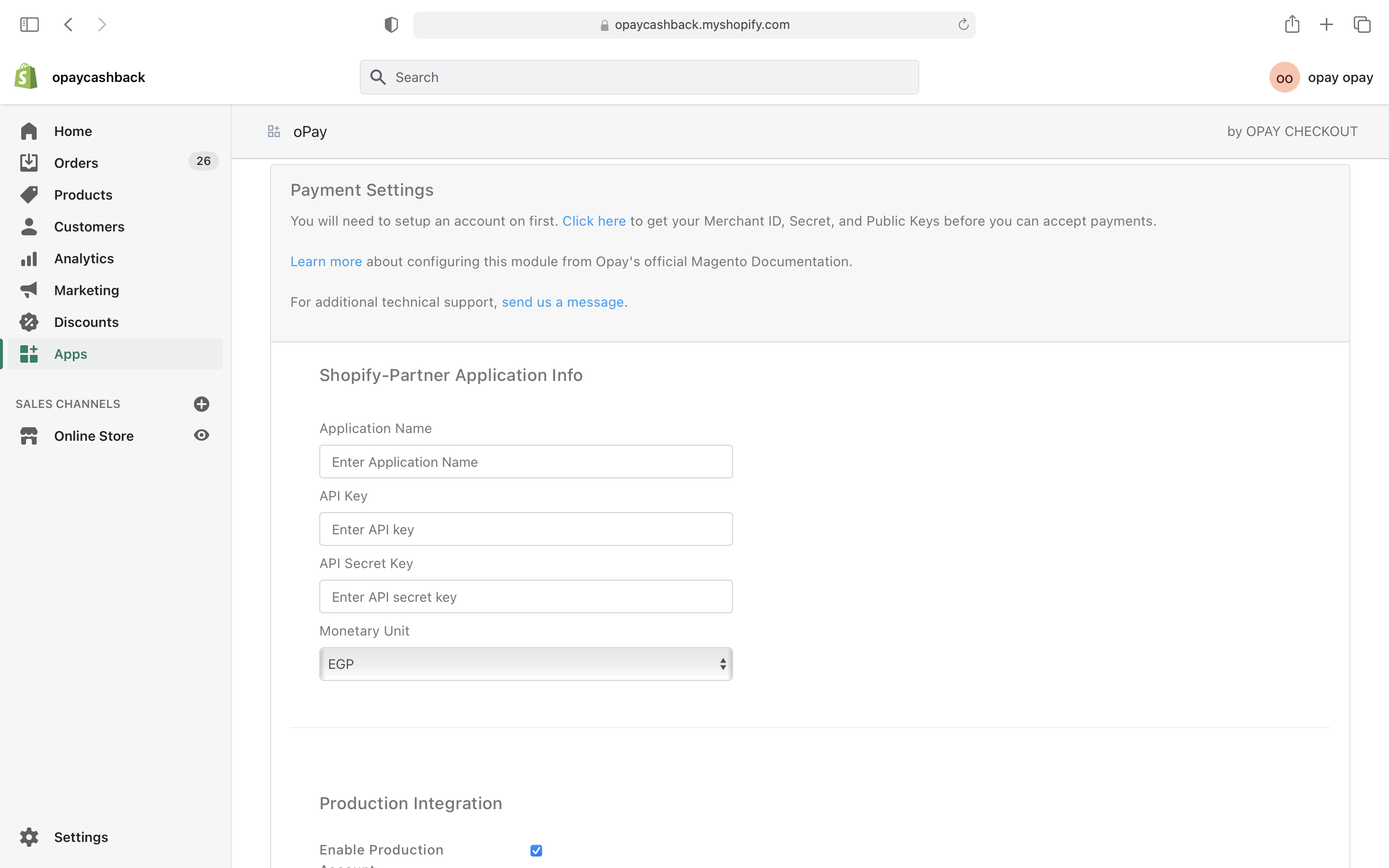 OPay Shopify App installed