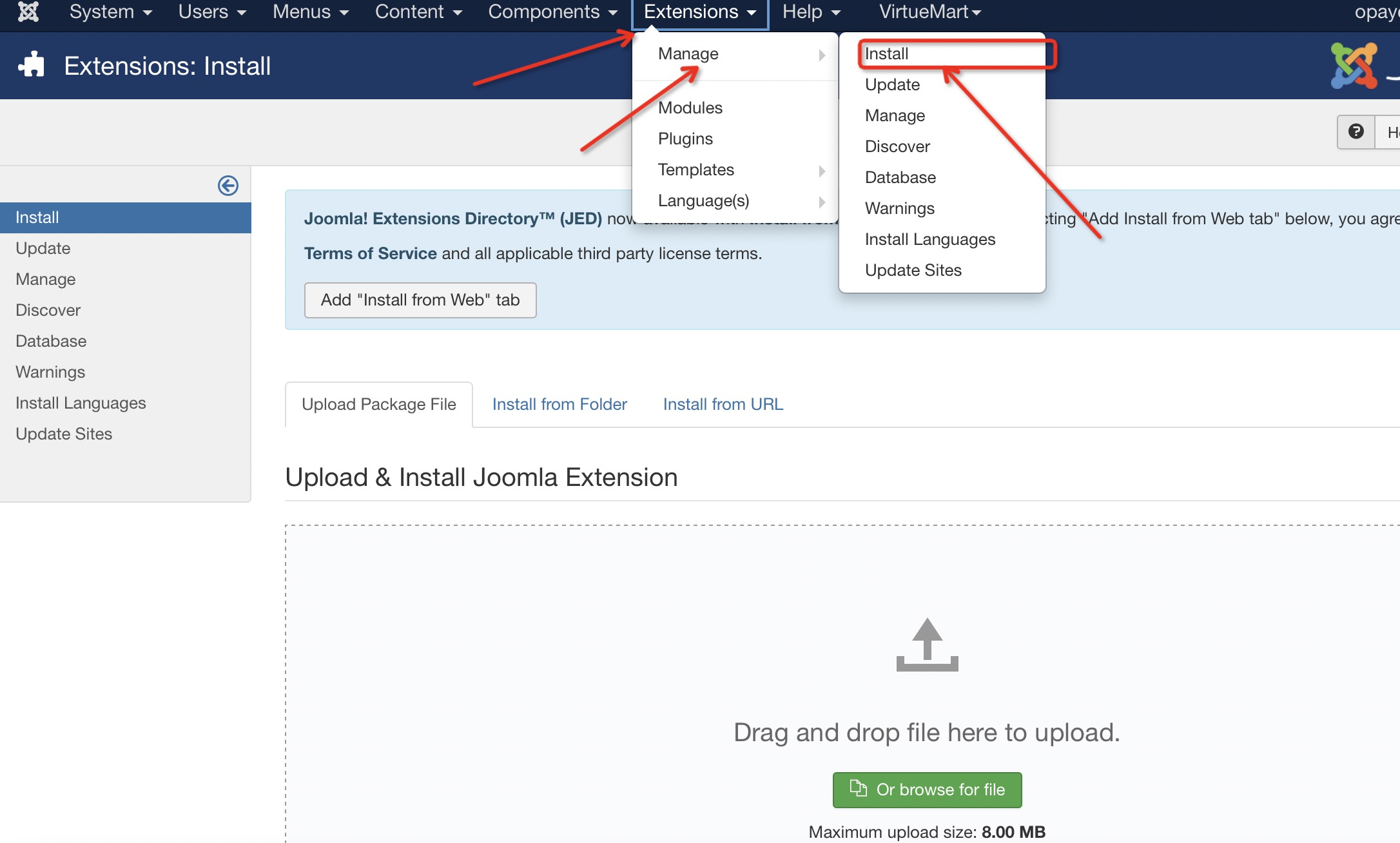 VirtueMart dashboard